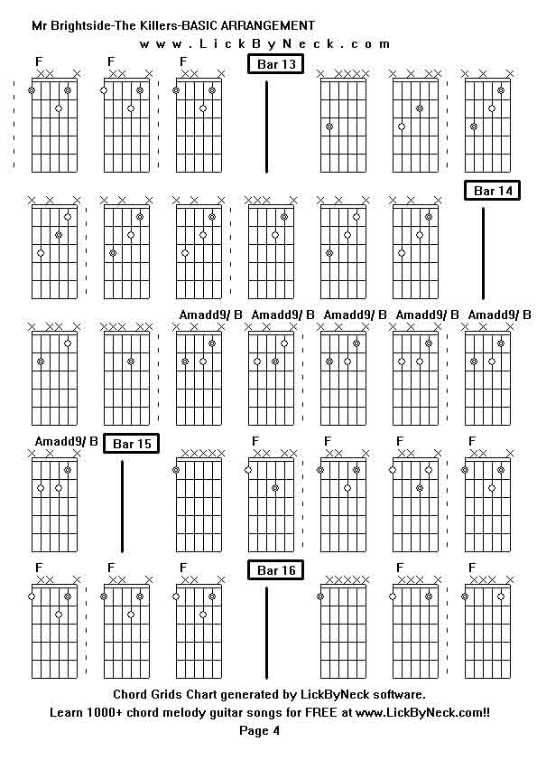 Chord Grids Chart of chord melody fingerstyle guitar song-Mr Brightside-The Killers-BASIC ARRANGEMENT,generated by LickByNeck software.